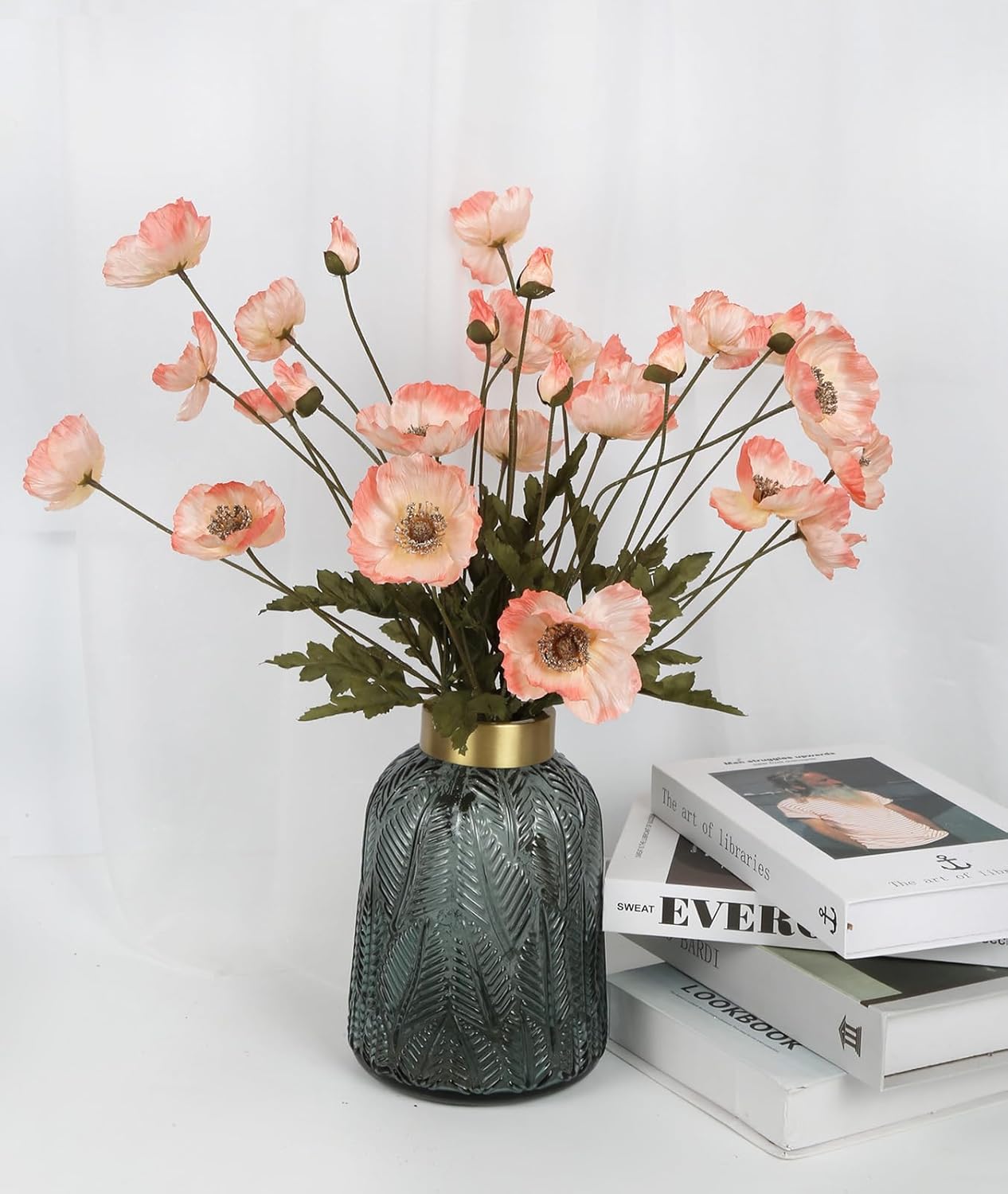 White Artificial Poppy Flowers 6pcs Poppies White Artificial Flowers with Stems Silk Flower Arrangements for Wedding Centerpieces for Home Table Bridal Shower Party Decorations (White)