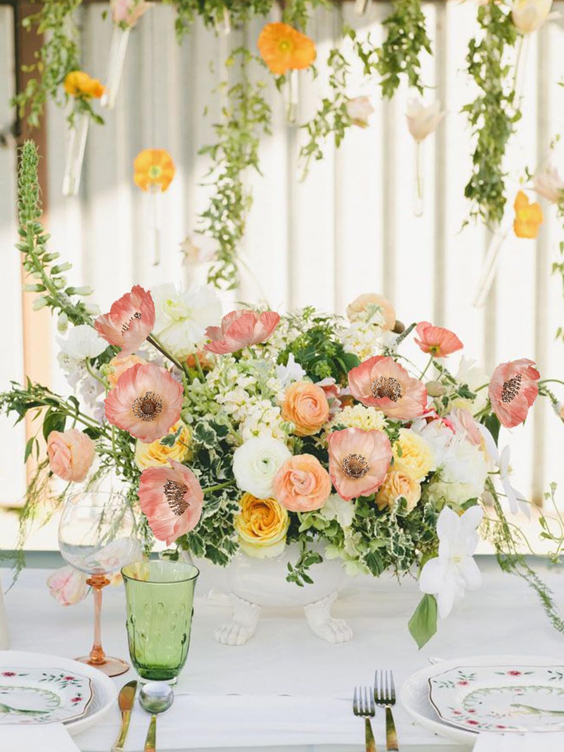 White Artificial Poppy Flowers 6pcs Poppies White Artificial Flowers with Stems Silk Flower Arrangements for Wedding Centerpieces for Home Table Bridal Shower Party Decorations (White)