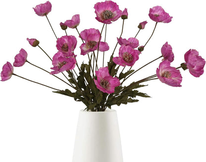 White Artificial Poppy Flowers 6pcs Poppies White Artificial Flowers with Stems Silk Flower Arrangements for Wedding Centerpieces for Home Table Bridal Shower Party Decorations (White)