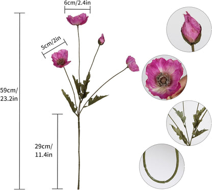 White Artificial Poppy Flowers 6pcs Poppies White Artificial Flowers with Stems Silk Flower Arrangements for Wedding Centerpieces for Home Table Bridal Shower Party Decorations (White)