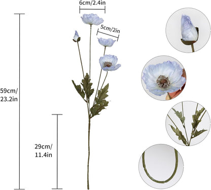White Artificial Poppy Flowers 6pcs Poppies White Artificial Flowers with Stems Silk Flower Arrangements for Wedding Centerpieces for Home Table Bridal Shower Party Decorations (White)