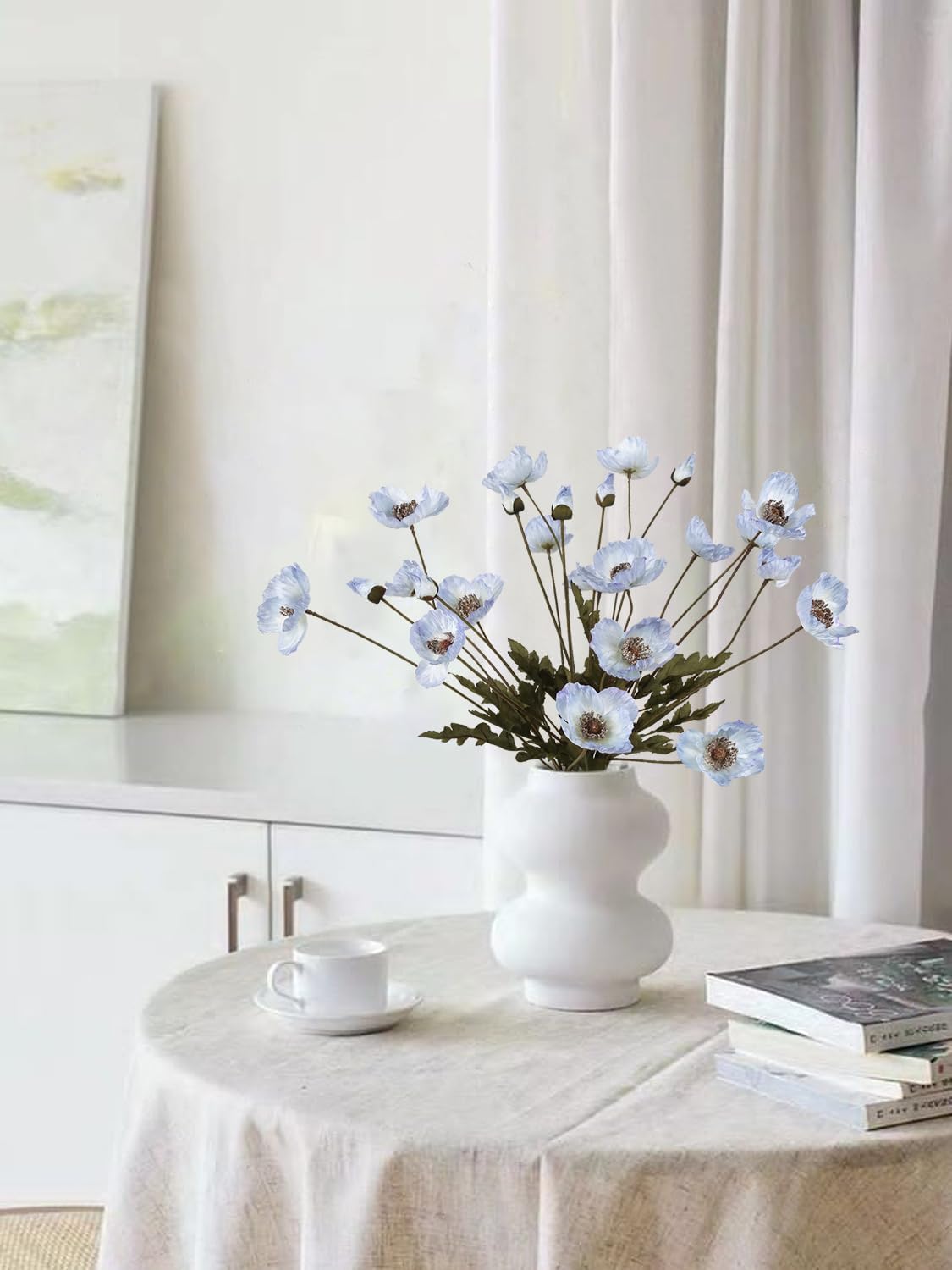 White Artificial Poppy Flowers 6pcs Poppies White Artificial Flowers with Stems Silk Flower Arrangements for Wedding Centerpieces for Home Table Bridal Shower Party Decorations (White)