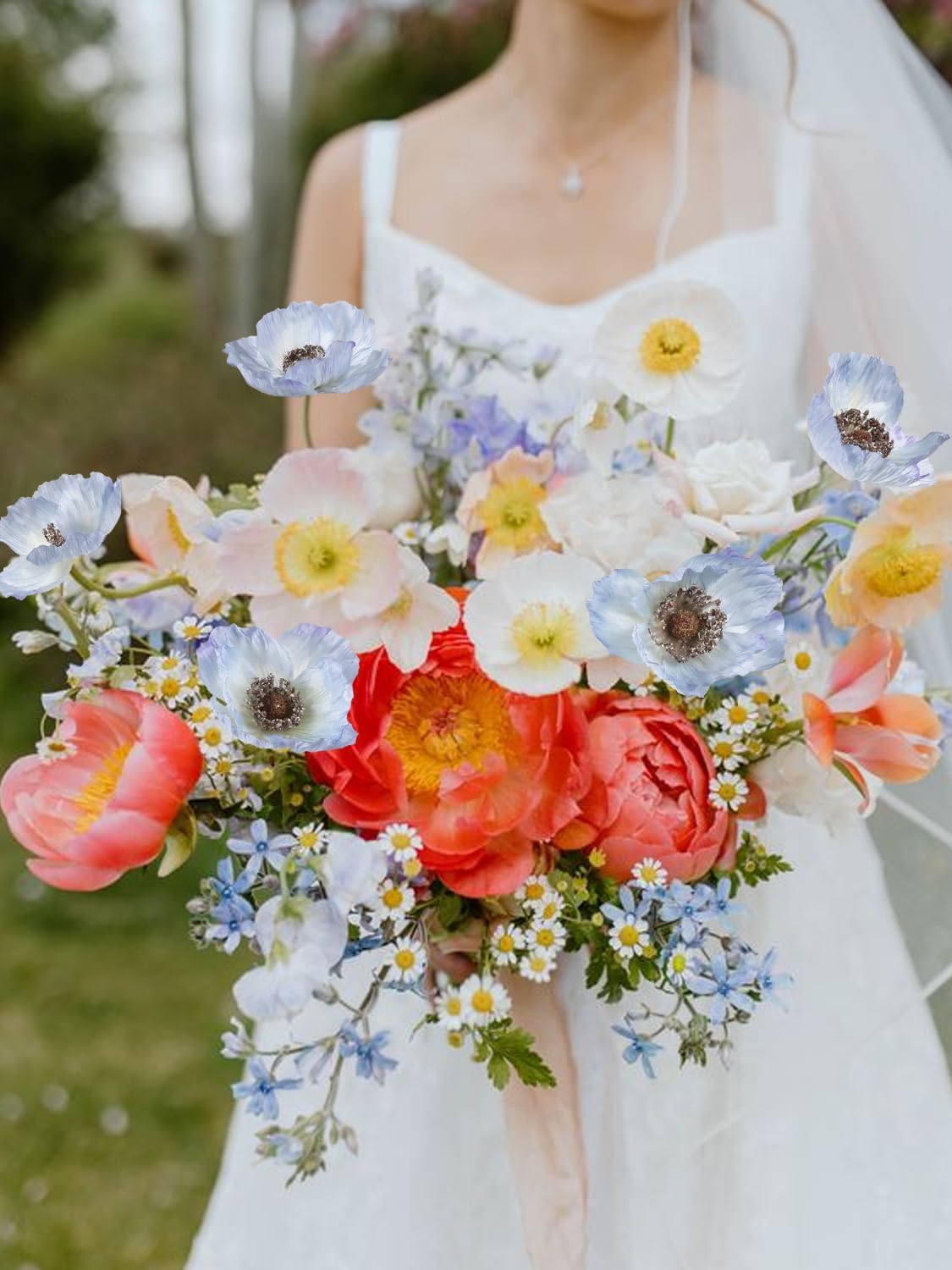 White Artificial Poppy Flowers 6pcs Poppies White Artificial Flowers with Stems Silk Flower Arrangements for Wedding Centerpieces for Home Table Bridal Shower Party Decorations (White)
