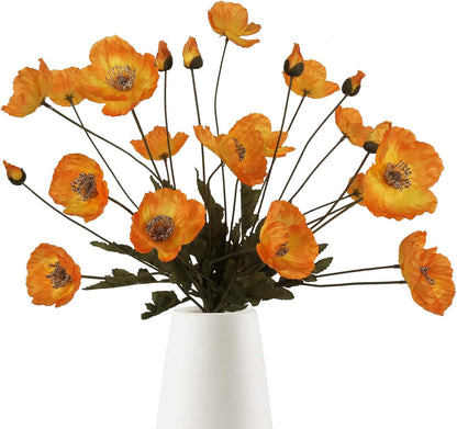 White Artificial Poppy Flowers 6pcs Poppies White Artificial Flowers with Stems Silk Flower Arrangements for Wedding Centerpieces for Home Table Bridal Shower Party Decorations (White)