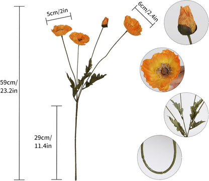 White Artificial Poppy Flowers 6pcs Poppies White Artificial Flowers with Stems Silk Flower Arrangements for Wedding Centerpieces for Home Table Bridal Shower Party Decorations (White)