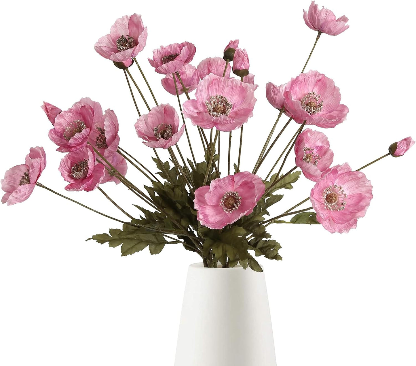 White Artificial Poppy Flowers 6pcs Poppies White Artificial Flowers with Stems Silk Flower Arrangements for Wedding Centerpieces for Home Table Bridal Shower Party Decorations (White)