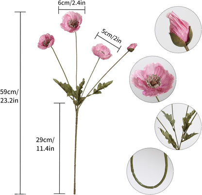 White Artificial Poppy Flowers 6pcs Poppies White Artificial Flowers with Stems Silk Flower Arrangements for Wedding Centerpieces for Home Table Bridal Shower Party Decorations (White)