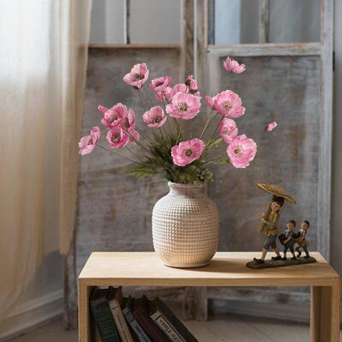 White Artificial Poppy Flowers 6pcs Poppies White Artificial Flowers with Stems Silk Flower Arrangements for Wedding Centerpieces for Home Table Bridal Shower Party Decorations (White)