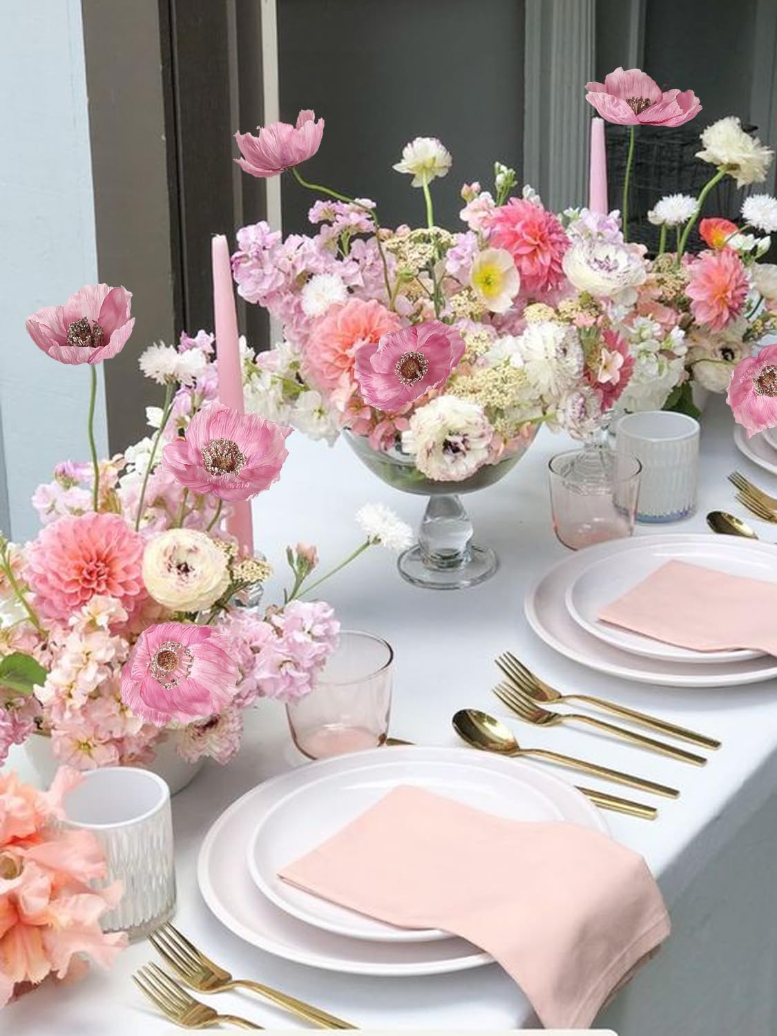 White Artificial Poppy Flowers 6pcs Poppies White Artificial Flowers with Stems Silk Flower Arrangements for Wedding Centerpieces for Home Table Bridal Shower Party Decorations (White)