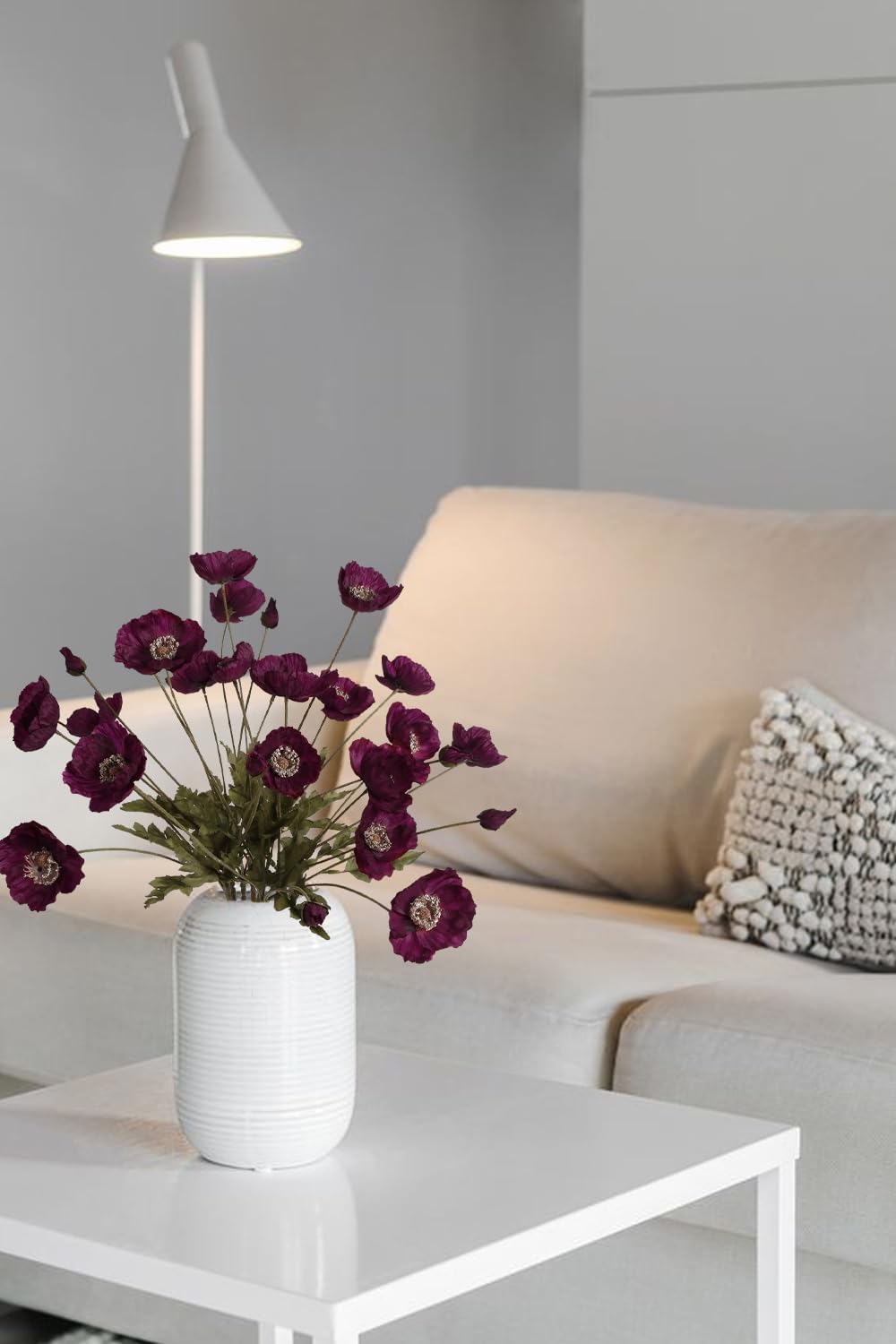 White Artificial Poppy Flowers 6pcs Poppies White Artificial Flowers with Stems Silk Flower Arrangements for Wedding Centerpieces for Home Table Bridal Shower Party Decorations (White)