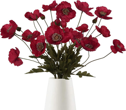 White Artificial Poppy Flowers 6pcs Poppies White Artificial Flowers with Stems Silk Flower Arrangements for Wedding Centerpieces for Home Table Bridal Shower Party Decorations (White)