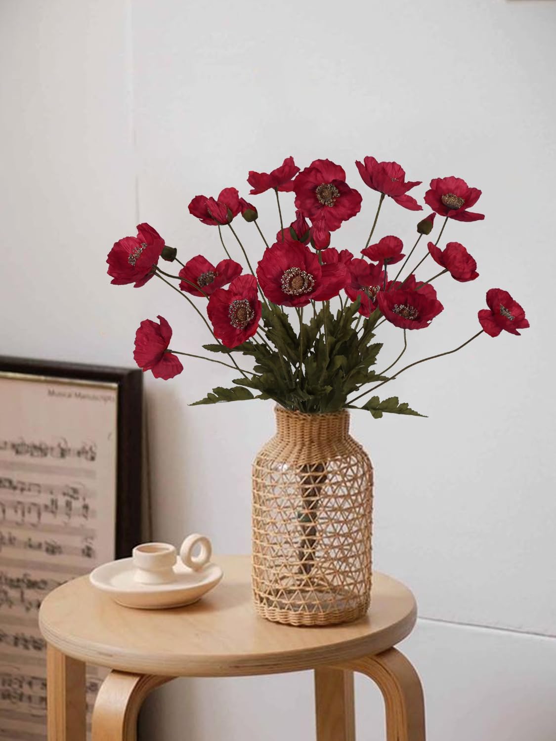 White Artificial Poppy Flowers 6pcs Poppies White Artificial Flowers with Stems Silk Flower Arrangements for Wedding Centerpieces for Home Table Bridal Shower Party Decorations (White)