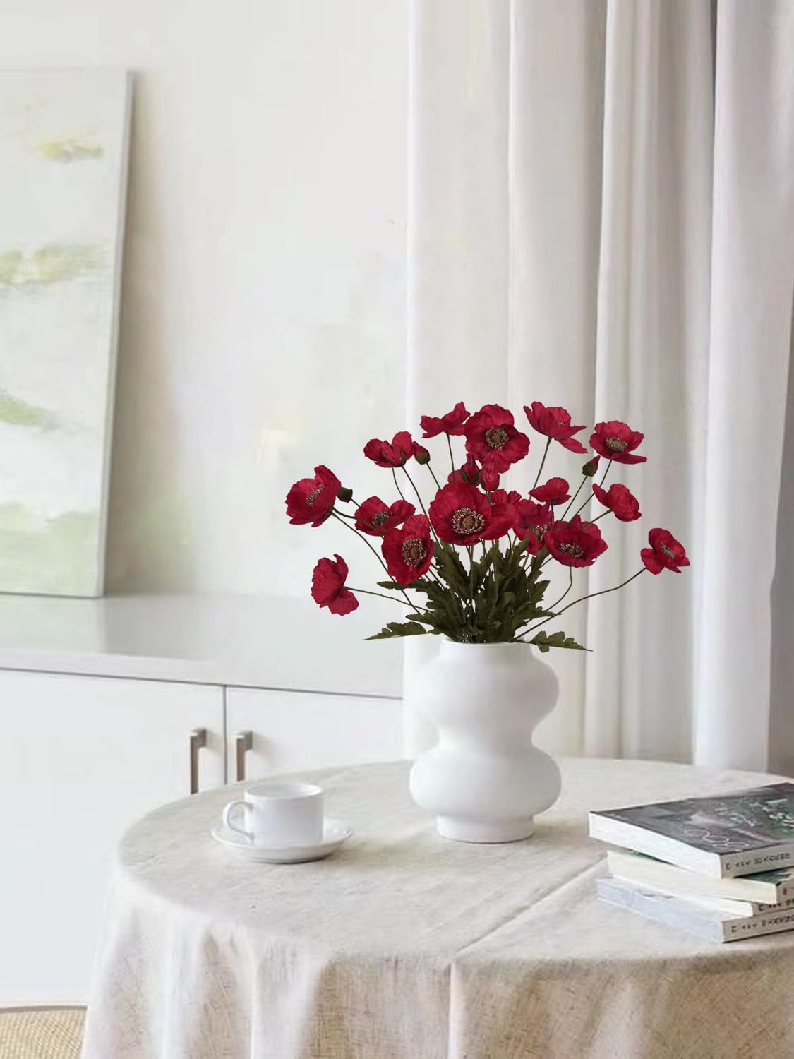 White Artificial Poppy Flowers 6pcs Poppies White Artificial Flowers with Stems Silk Flower Arrangements for Wedding Centerpieces for Home Table Bridal Shower Party Decorations (White)