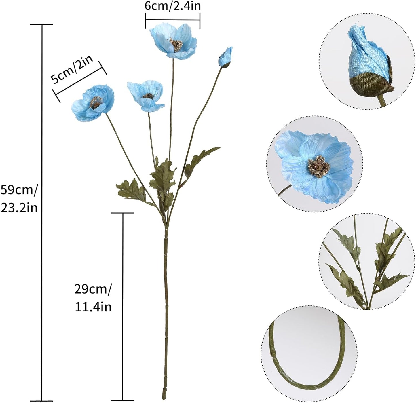 White Artificial Poppy Flowers 6pcs Poppies White Artificial Flowers with Stems Silk Flower Arrangements for Wedding Centerpieces for Home Table Bridal Shower Party Decorations (White)