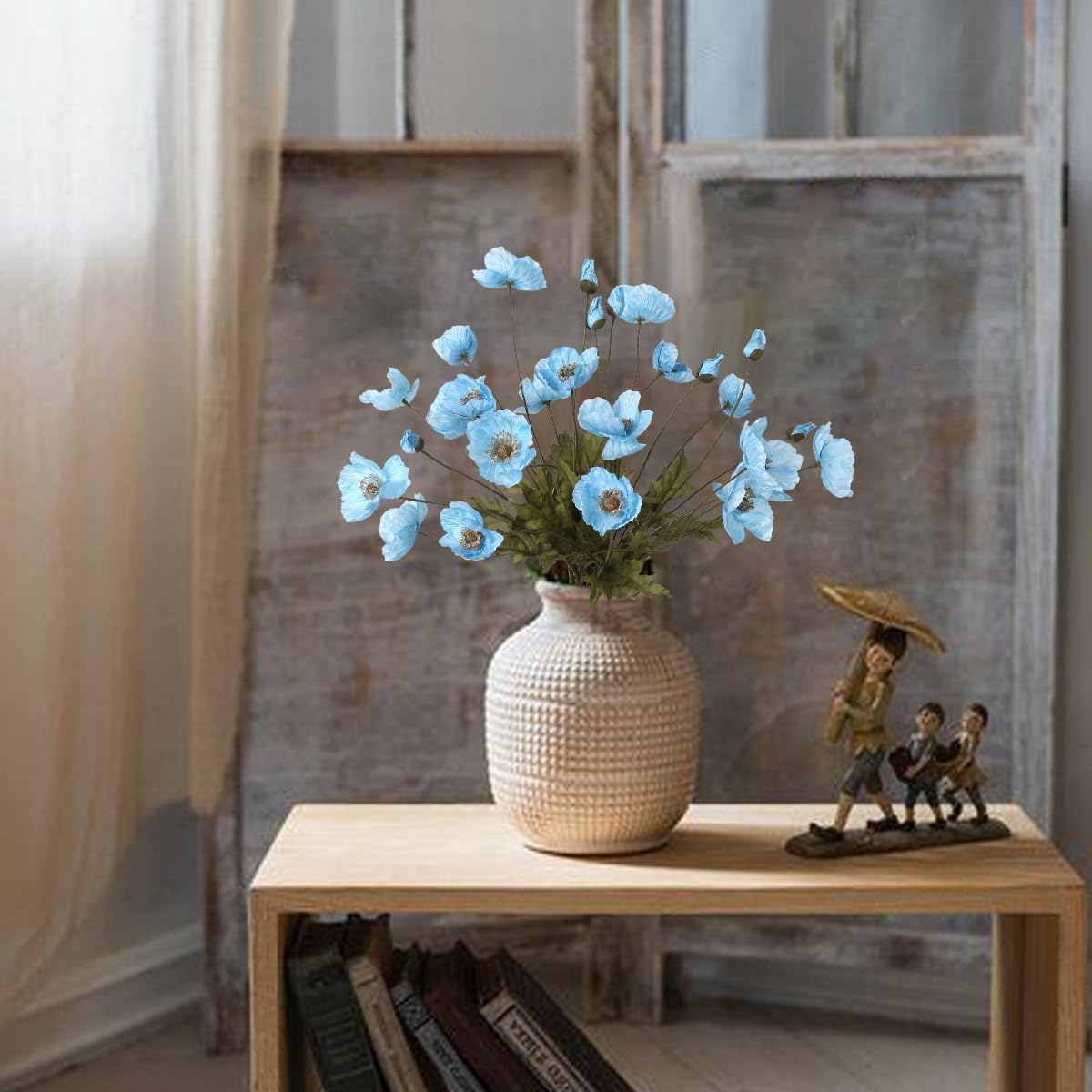 White Artificial Poppy Flowers 6pcs Poppies White Artificial Flowers with Stems Silk Flower Arrangements for Wedding Centerpieces for Home Table Bridal Shower Party Decorations (White)