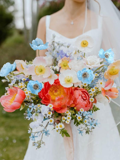 White Artificial Poppy Flowers 6pcs Poppies White Artificial Flowers with Stems Silk Flower Arrangements for Wedding Centerpieces for Home Table Bridal Shower Party Decorations (White)