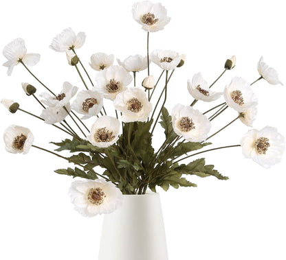 White Artificial Poppy Flowers 6pcs Poppies White Artificial Flowers with Stems Silk Flower Arrangements for Wedding Centerpieces for Home Table Bridal Shower Party Decorations (White)