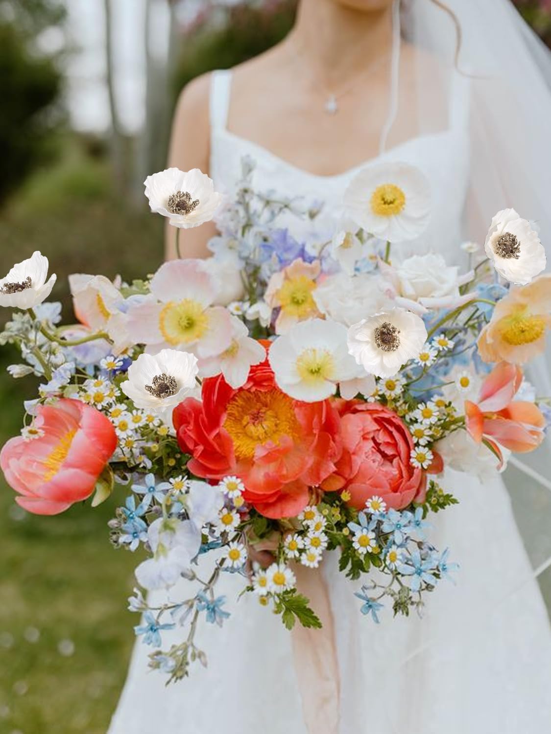 White Artificial Poppy Flowers 6pcs Poppies White Artificial Flowers with Stems Silk Flower Arrangements for Wedding Centerpieces for Home Table Bridal Shower Party Decorations (White)