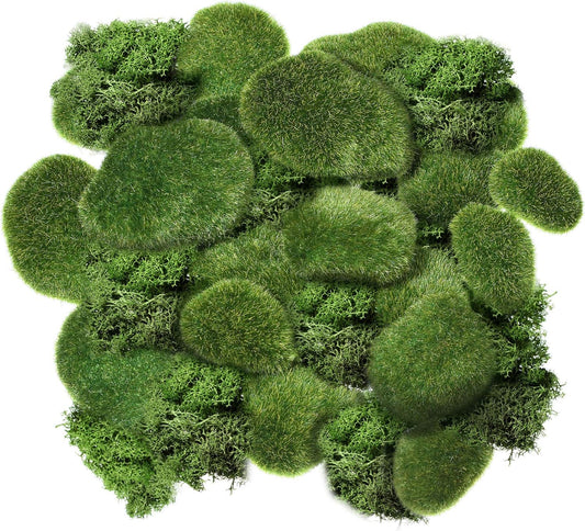 20 Pcs Artificial Moss Rock Assorted Sized Decorative Faux Green Stones Green Moss Balls Decor for Floral Arrangements and Crafting Gardens