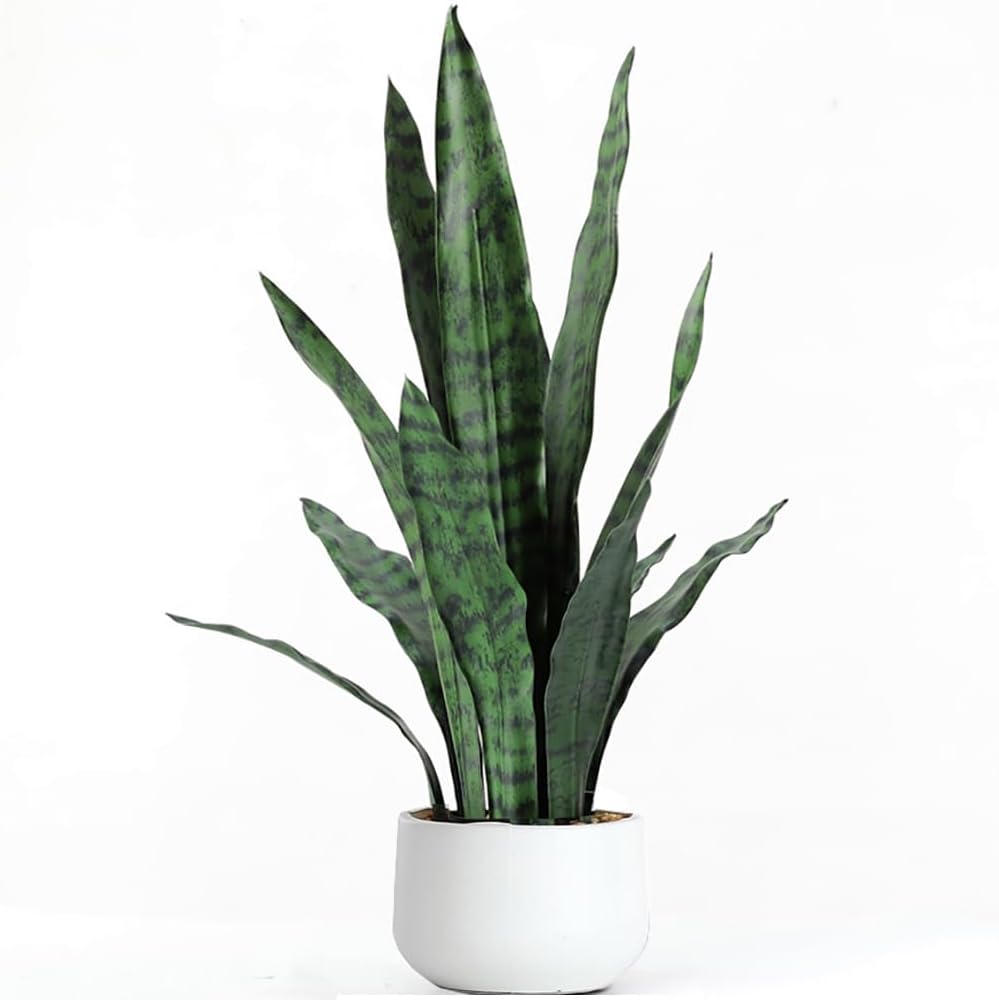 Artificial Plant 23.6" Fake Snake Plant Faux Plants Green Fake Succulent Potted for Bathroom Shelf Decor Desk Plant Home Office Decor