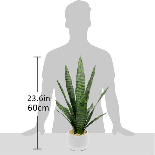 Artificial Plant 23.6" Fake Snake Plant Faux Plants Green Fake Succulent Potted for Bathroom Shelf Decor Desk Plant Home Office Decor