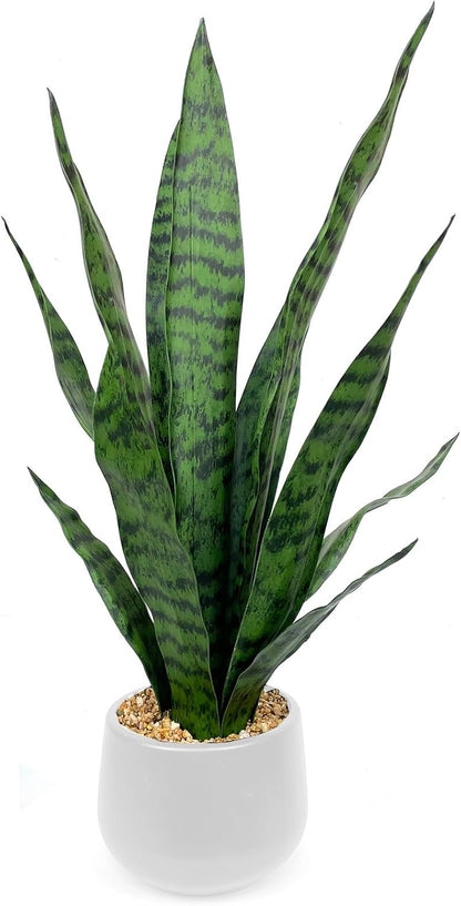 Artificial Plant 23.6" Fake Snake Plant Faux Plants Green Fake Succulent Potted for Bathroom Shelf Decor Desk Plant Home Office Decor