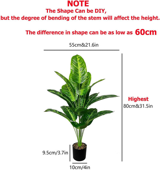 Artificial Plants in Pots Large Fake Tree Floor Faux Tropical Plants Decorative Greenry House Potted Tall for Home Office Living Room Decor Indoor Garden Outdoor (80cm Tropical Banana)