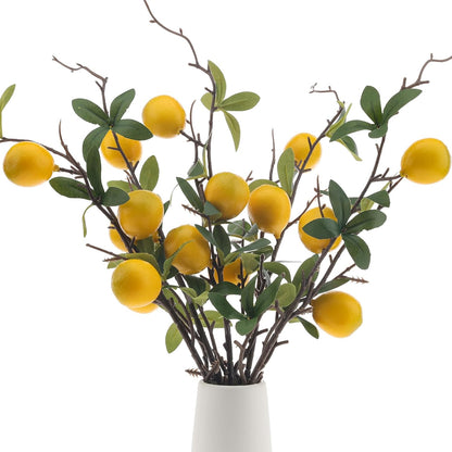 37.4 Inch Artificial Lemon Fruit Branches Fake Greenery Decoration for Home Garden Patio Flower Arrangement Photography Props 3pcs