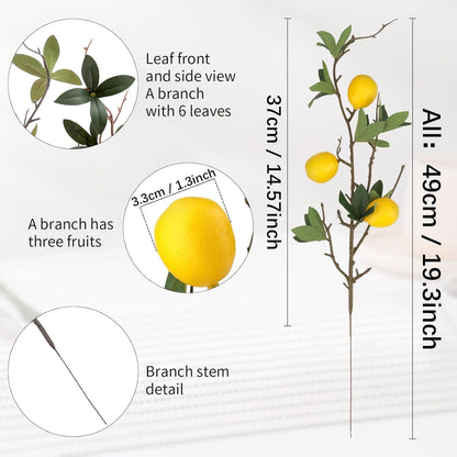 37.4 Inch Artificial Lemon Fruit Branches Fake Greenery Decoration for Home Garden Patio Flower Arrangement Photography Props 3pcs