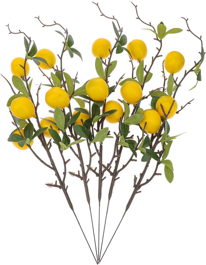 37.4 Inch Artificial Lemon Fruit Branches Fake Greenery Decoration for Home Garden Patio Flower Arrangement Photography Props 3pcs