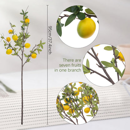 37.4 Inch Artificial Lemon Fruit Branches Fake Greenery Decoration for Home Garden Patio Flower Arrangement Photography Props 3pcs