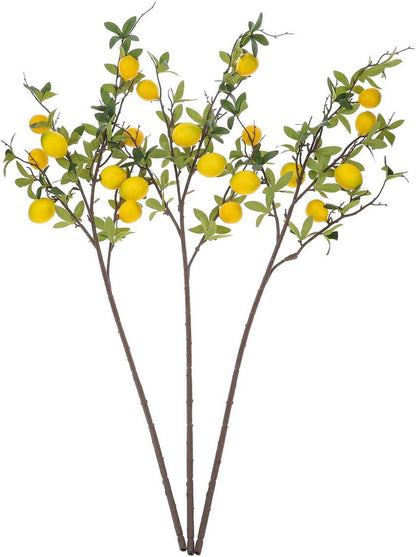 37.4 Inch Artificial Lemon Fruit Branches Fake Greenery Decoration for Home Garden Patio Flower Arrangement Photography Props 3pcs