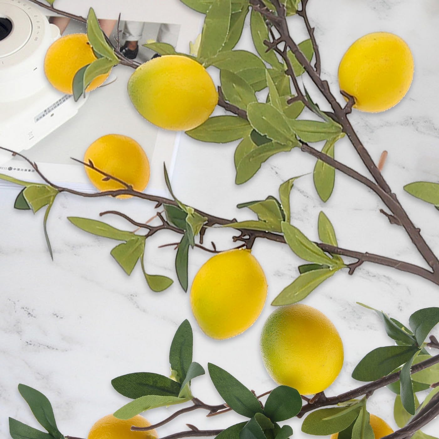 37.4 Inch Artificial Lemon Fruit Branches Fake Greenery Decoration for Home Garden Patio Flower Arrangement Photography Props 3pcs