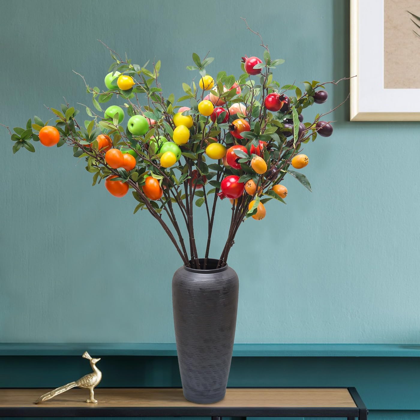 37.4 Inch Artificial Lemon Fruit Branches Fake Greenery Decoration for Home Garden Patio Flower Arrangement Photography Props 3pcs
