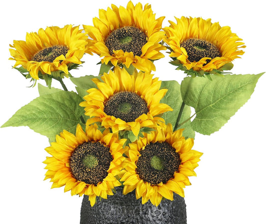 Artificial Sunflowers with Stems,10pcs Faux Silk Yellow Flower for Wedding Bouquet Floral Arrangement Table Centerpieces Home Office Garden Decoration (No Vase