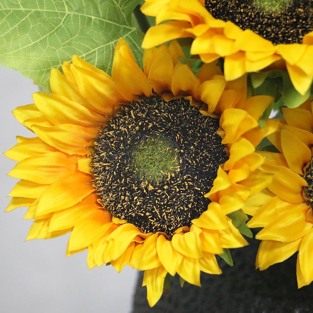 Artificial Sunflowers with Stems,10pcs Faux Silk Yellow Flower for Wedding Bouquet Floral Arrangement Table Centerpieces Home Office Garden Decoration (No Vase