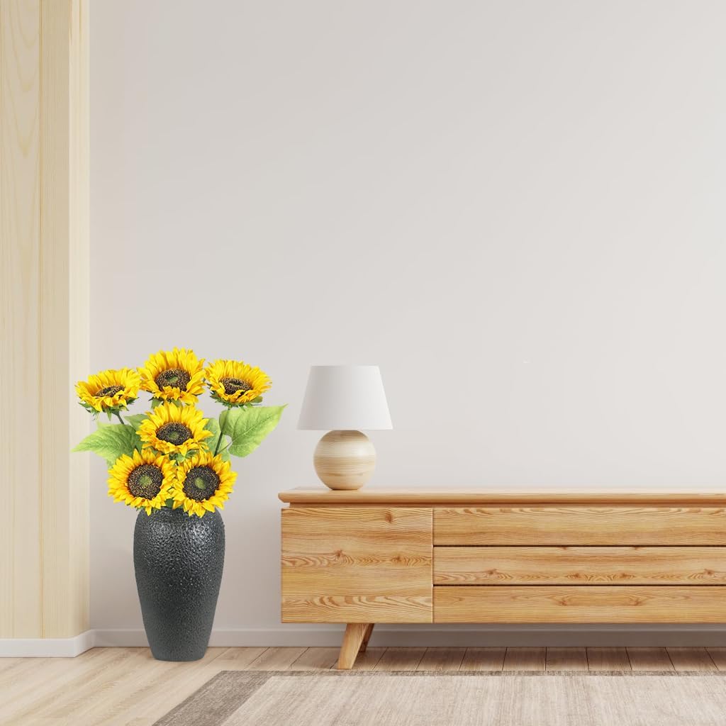 Artificial Sunflowers with Stems,10pcs Faux Silk Yellow Flower for Wedding Bouquet Floral Arrangement Table Centerpieces Home Office Garden Decoration (No Vase
