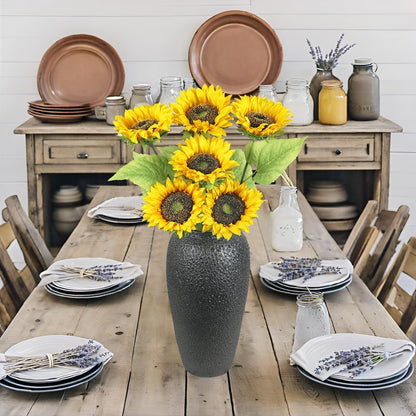 Artificial Sunflowers with Stems,10pcs Faux Silk Yellow Flower for Wedding Bouquet Floral Arrangement Table Centerpieces Home Office Garden Decoration (No Vase