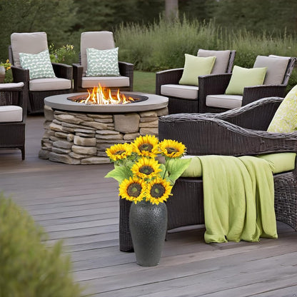Artificial Sunflowers with Stems,10pcs Faux Silk Yellow Flower for Wedding Bouquet Floral Arrangement Table Centerpieces Home Office Garden Decoration (No Vase
