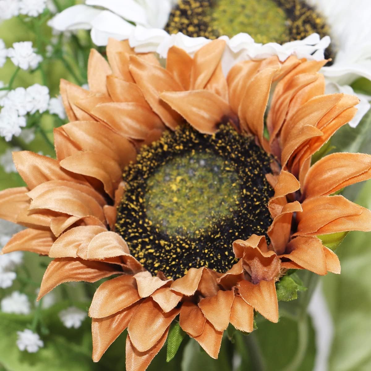 Artificial Sunflowers with Stems,10pcs Faux Silk Yellow Flower for Wedding Bouquet Floral Arrangement Table Centerpieces Home Office Garden Decoration (No Vase