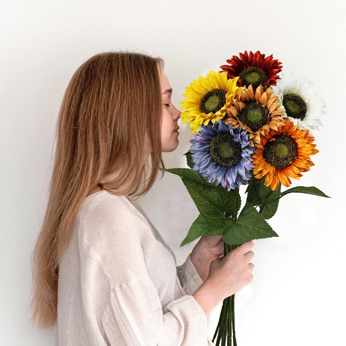 Artificial Sunflowers with Stems,10pcs Faux Silk Yellow Flower for Wedding Bouquet Floral Arrangement Table Centerpieces Home Office Garden Decoration (No Vase
