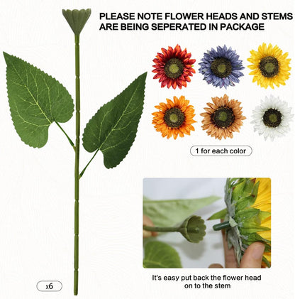 Artificial Sunflowers with Stems,10pcs Faux Silk Yellow Flower for Wedding Bouquet Floral Arrangement Table Centerpieces Home Office Garden Decoration (No Vase