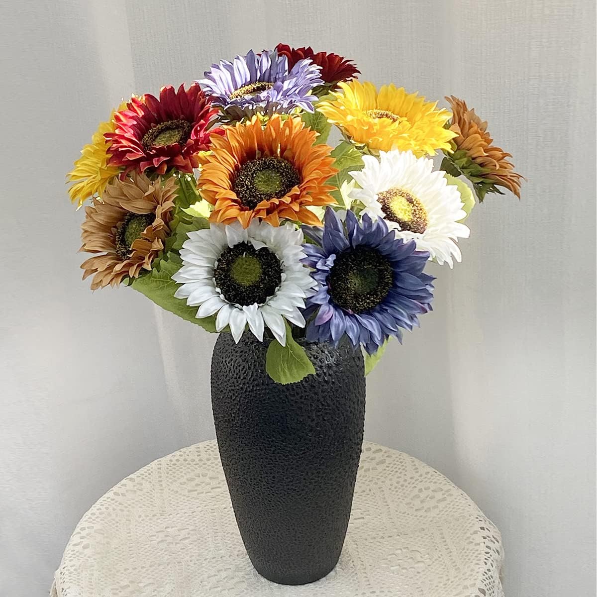 Artificial Sunflowers with Stems,10pcs Faux Silk Yellow Flower for Wedding Bouquet Floral Arrangement Table Centerpieces Home Office Garden Decoration (No Vase