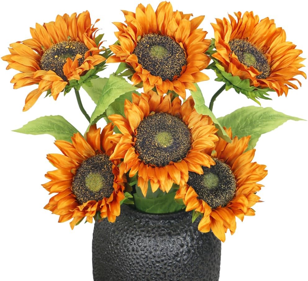 Artificial Sunflowers with Stems,10pcs Faux Silk Yellow Flower for Wedding Bouquet Floral Arrangement Table Centerpieces Home Office Garden Decoration (No Vase