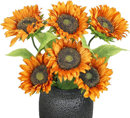 Artificial Sunflowers with Stems,10pcs Faux Silk Yellow Flower for Wedding Bouquet Floral Arrangement Table Centerpieces Home Office Garden Decoration (No Vase
