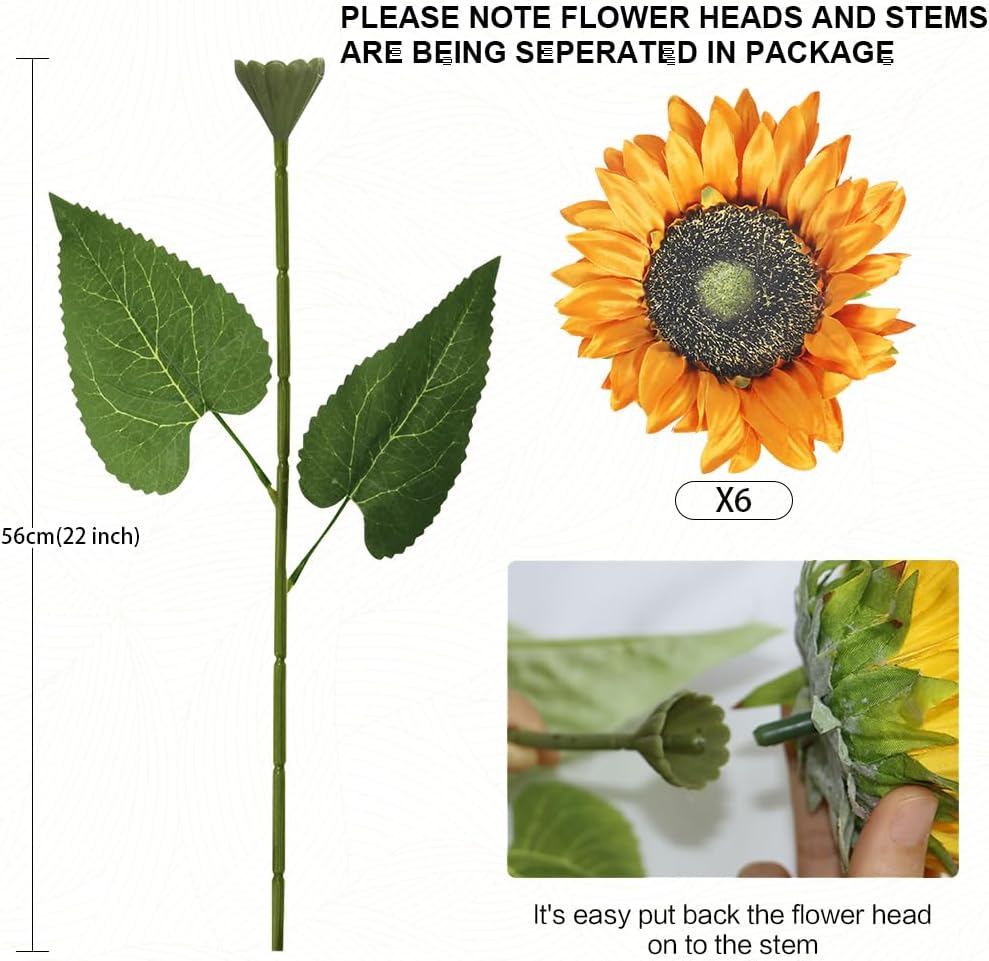 Artificial Sunflowers with Stems,10pcs Faux Silk Yellow Flower for Wedding Bouquet Floral Arrangement Table Centerpieces Home Office Garden Decoration (No Vase
