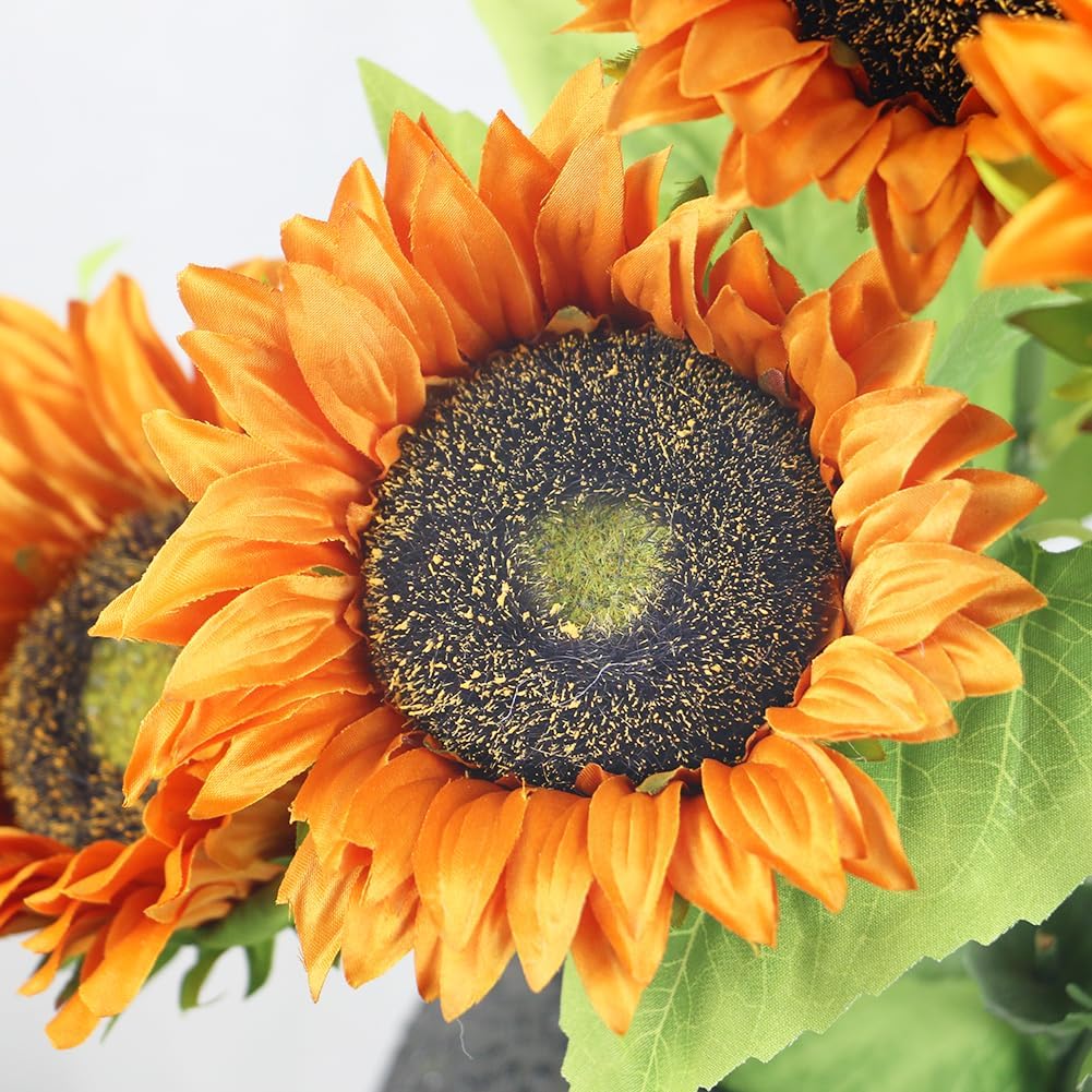 Artificial Sunflowers with Stems,10pcs Faux Silk Yellow Flower for Wedding Bouquet Floral Arrangement Table Centerpieces Home Office Garden Decoration (No Vase