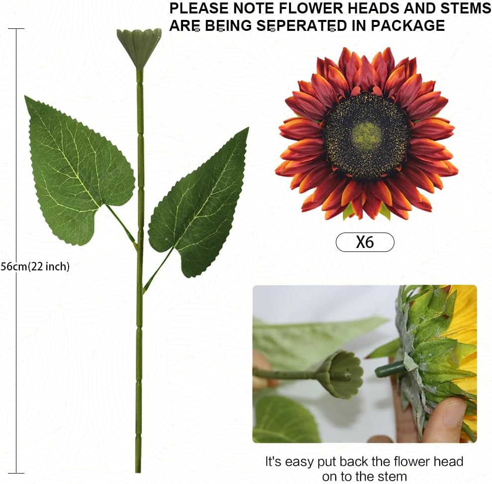 Artificial Sunflowers with Stems,10pcs Faux Silk Yellow Flower for Wedding Bouquet Floral Arrangement Table Centerpieces Home Office Garden Decoration (No Vase