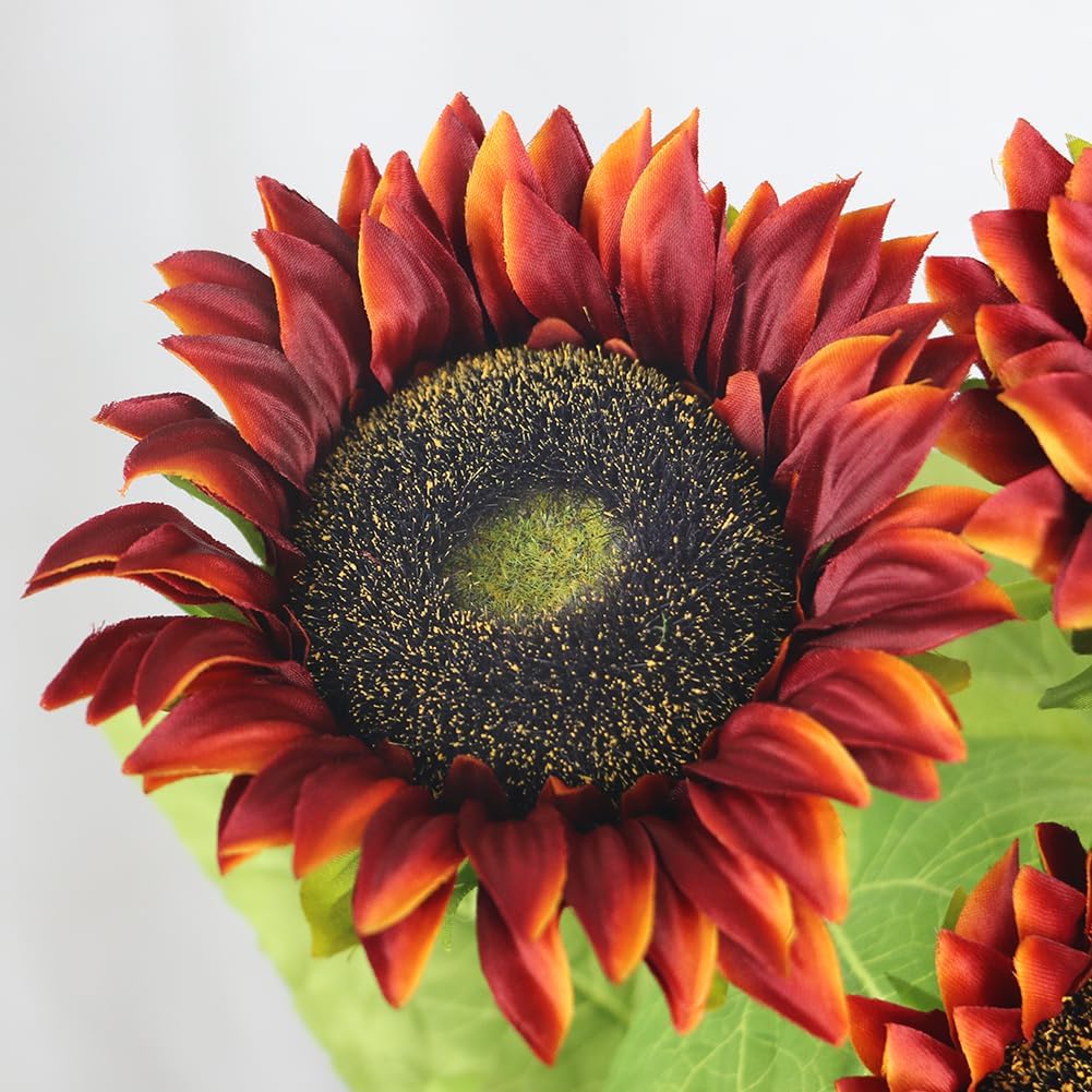 Artificial Sunflowers with Stems,10pcs Faux Silk Yellow Flower for Wedding Bouquet Floral Arrangement Table Centerpieces Home Office Garden Decoration (No Vase