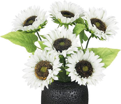 Artificial Sunflowers with Stems,10pcs Faux Silk Yellow Flower for Wedding Bouquet Floral Arrangement Table Centerpieces Home Office Garden Decoration (No Vase
